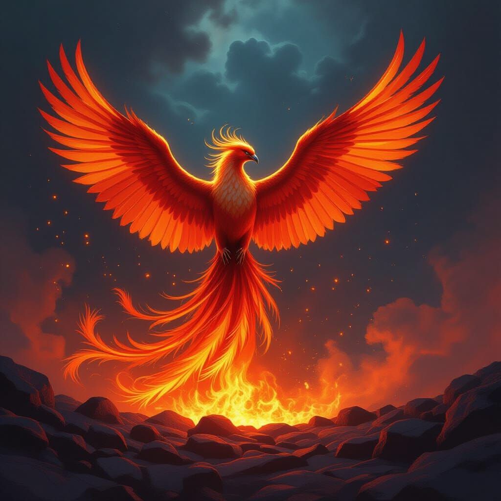 Majestic Phoenix Rises From Embers in Nebula