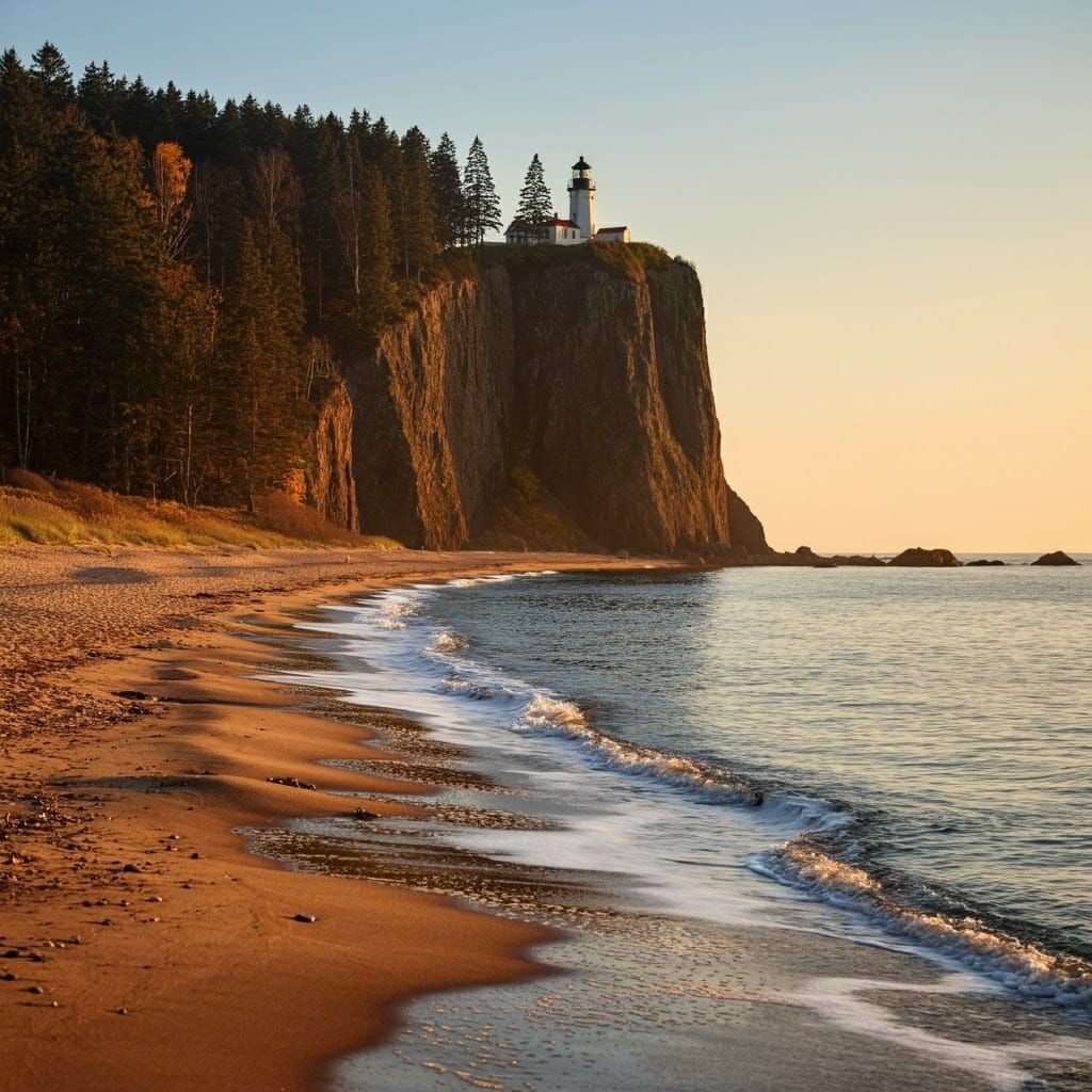 Lighthouse on Cliff at Sunset