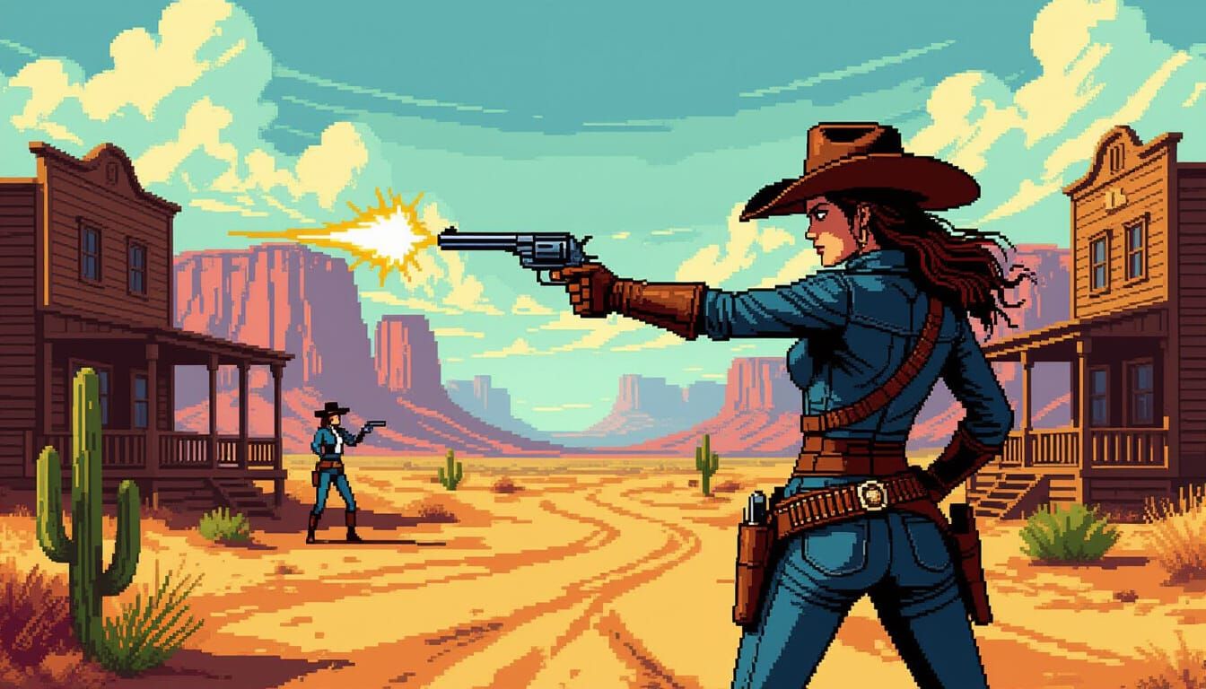 8-Bit Wild West Shootout with Female Sheriff
