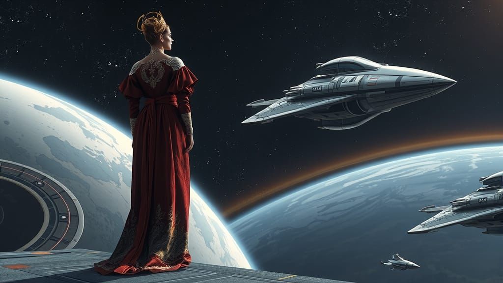 Empress Prepares for Cosmic Ascent in Futuristic Shuttle
