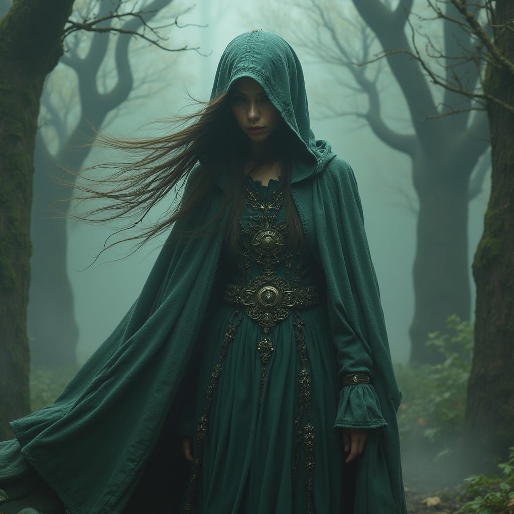 Mystical Girl in a Dystopian Fantasy Realm