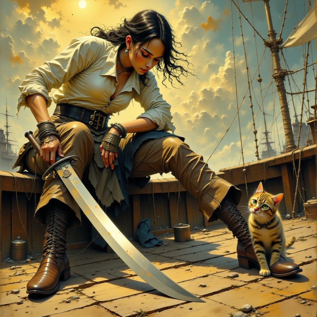 Female Pirate with Oversized Sword, Syd Mead Style