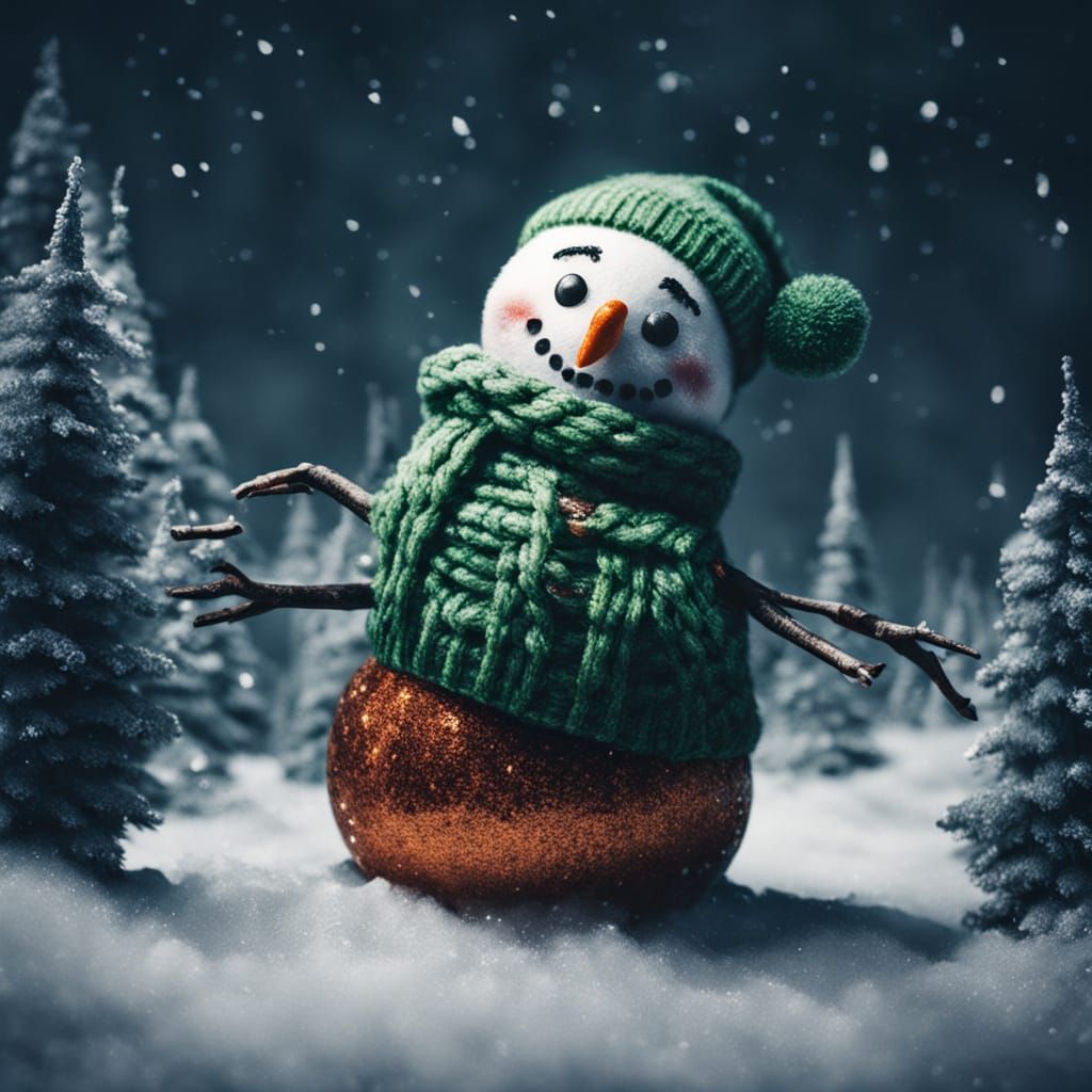 Happy Glittery Snowman with Christmas Ornament