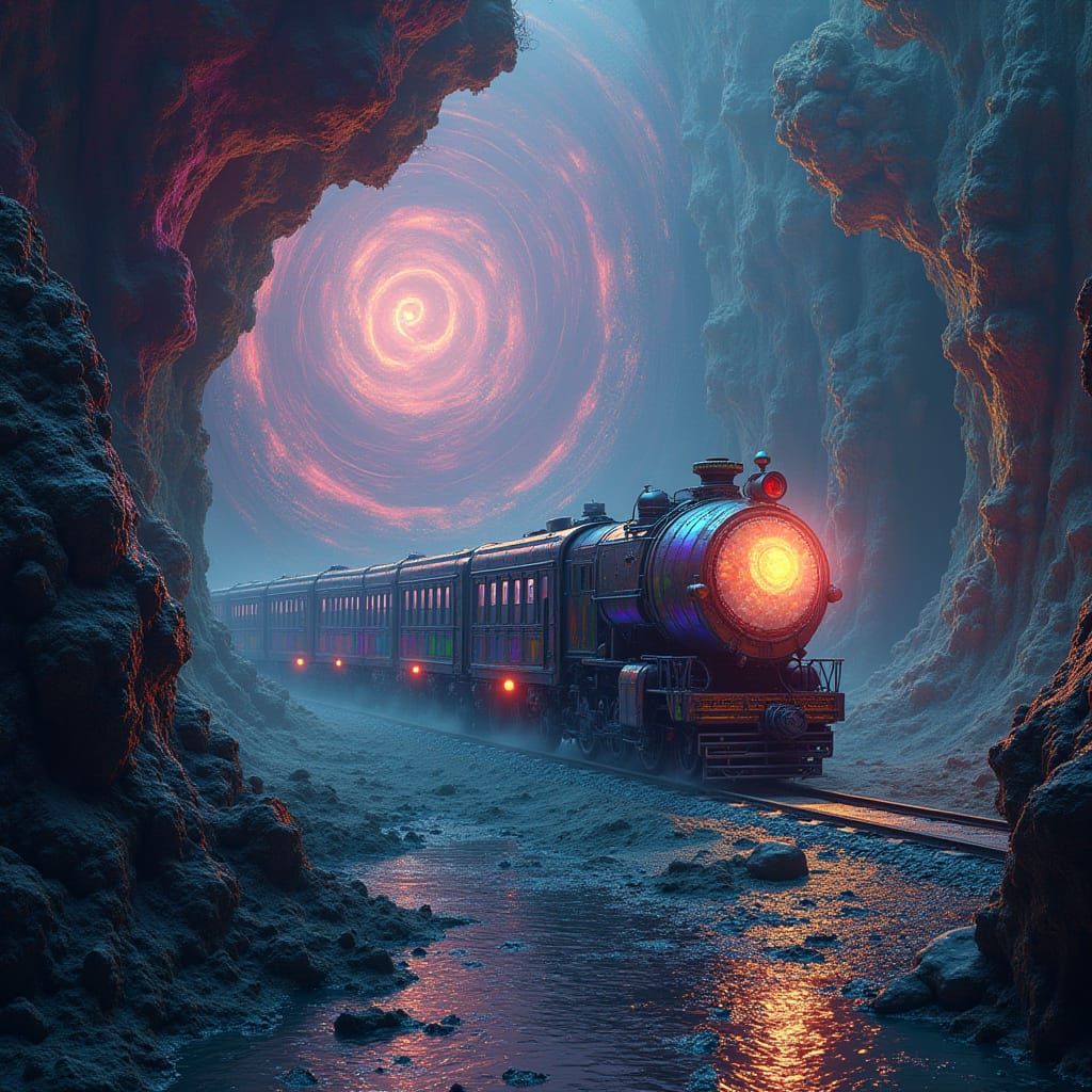 Dream Train in a Cosmic Tesseract of Iridescent Horror