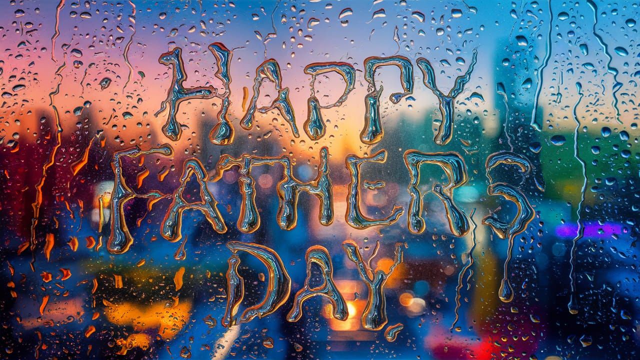 Raindrop Message: Happy Fathers Day Cityscape
