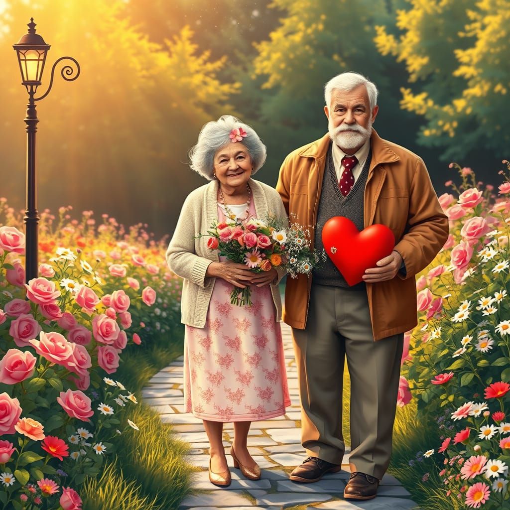 A touching scene of an elderly couple standing in front of a...