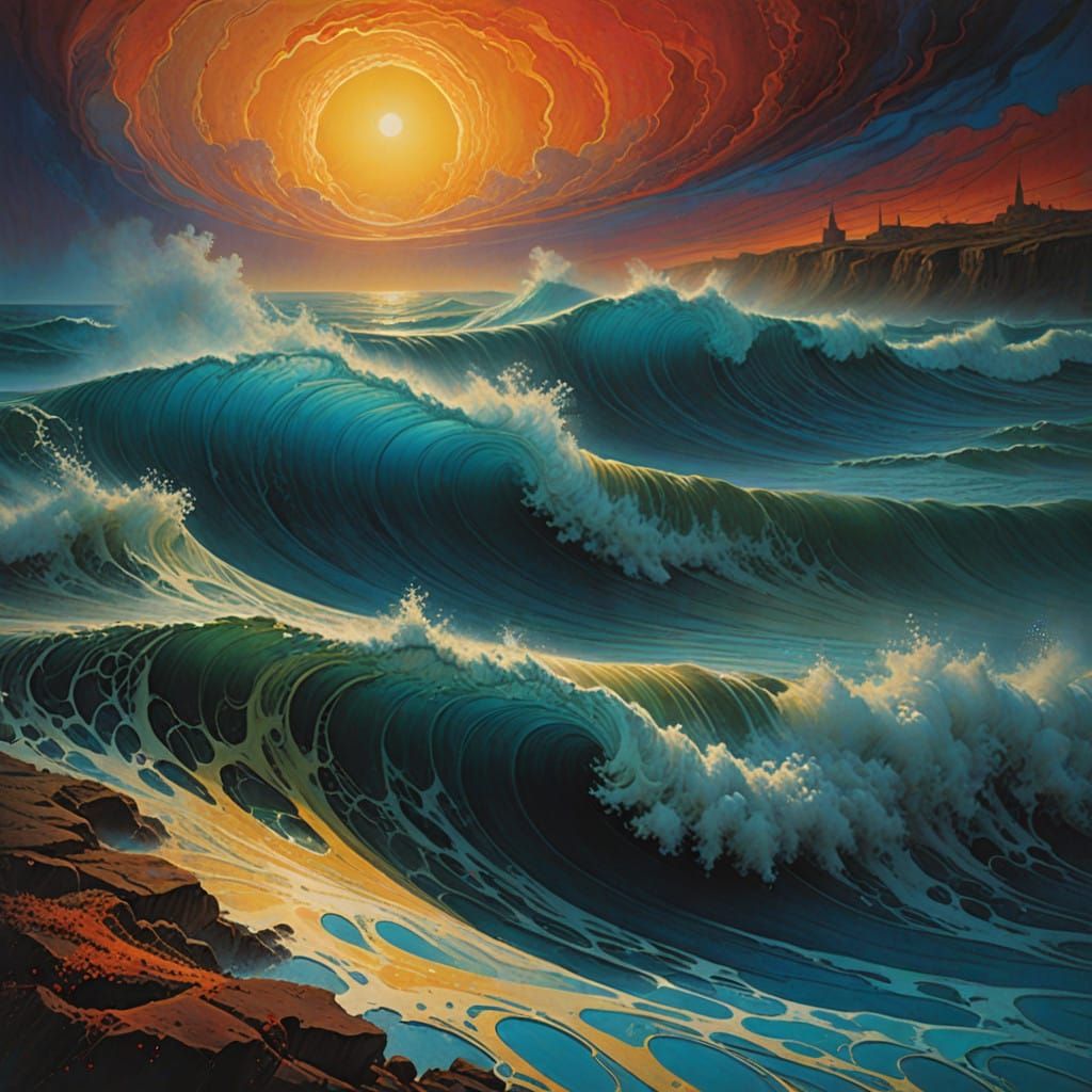 Vibrant Surrealist Waves in Dreamlike Abstraction