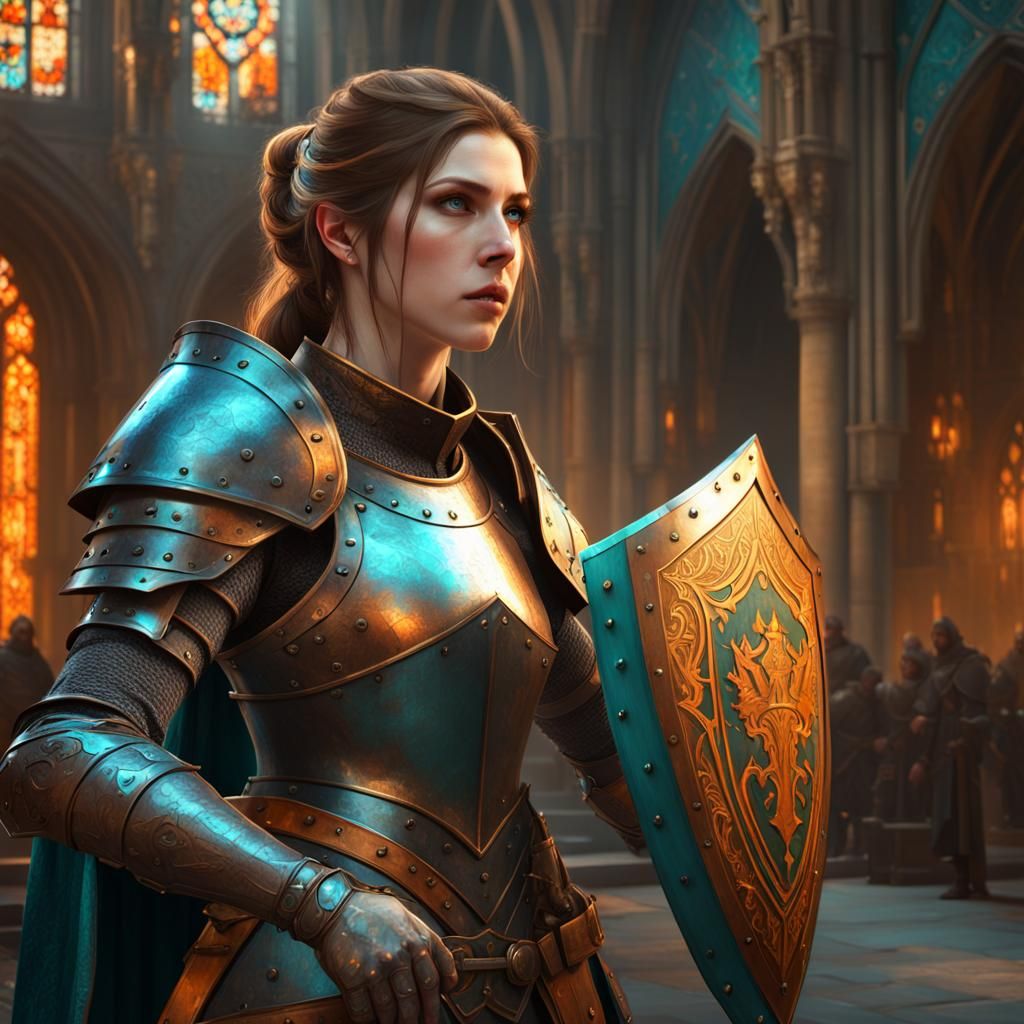 Anna Kendrick as Medieval Knight, Alphonse Mucha Style