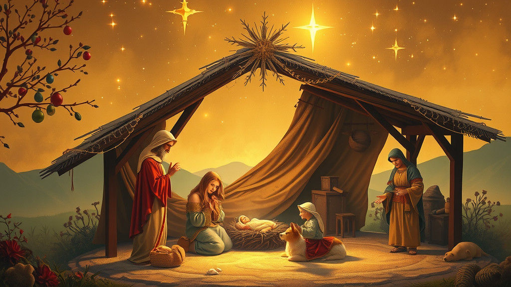 Mystical Nativity Scene in Vintage Colors