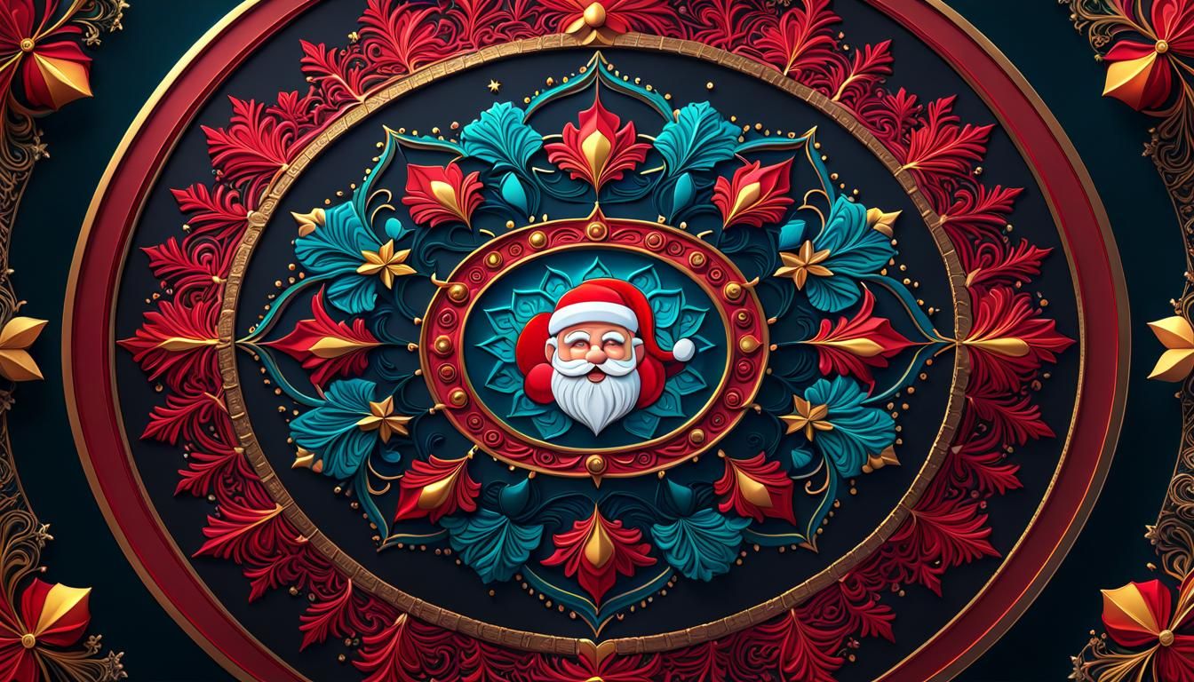 Santa Claus Mandala: Detailed Fantasy Art