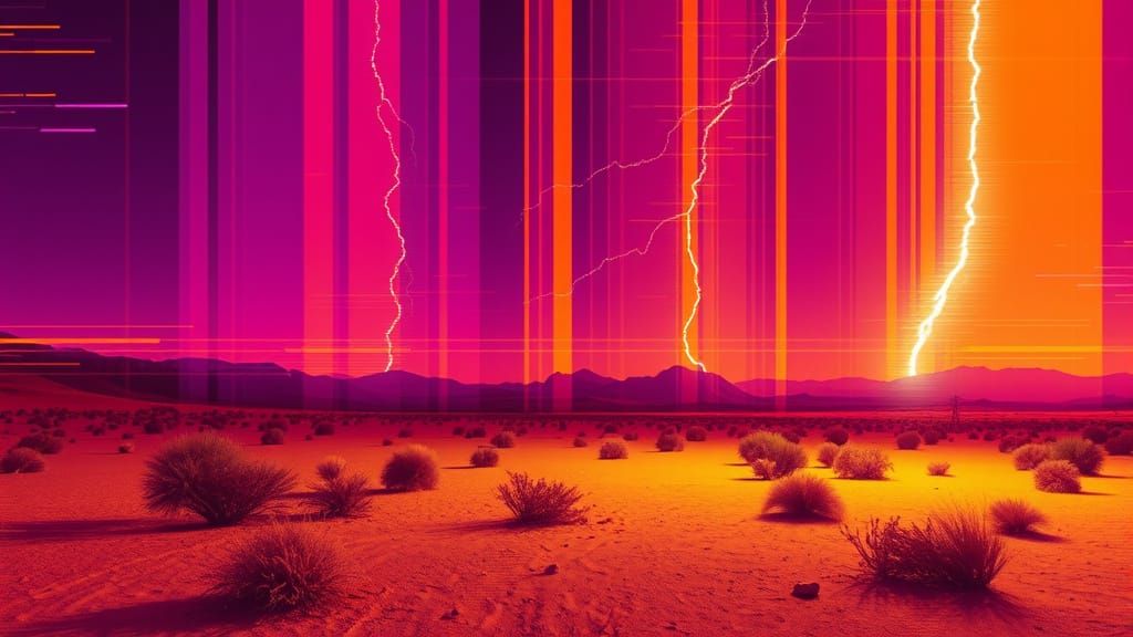 Glitched Lightning Strikes Desert Landscape
