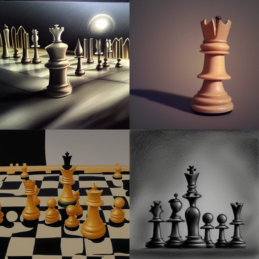 Chess King Piece Walks Through Countryside: Pencil Art