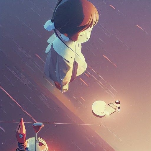 Anime Character Helping Robot in Desolate Town