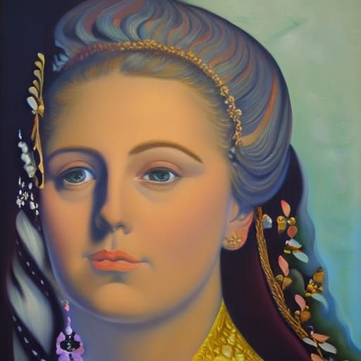 Detailed Color Portrait in Oils, Art Nouveau Style