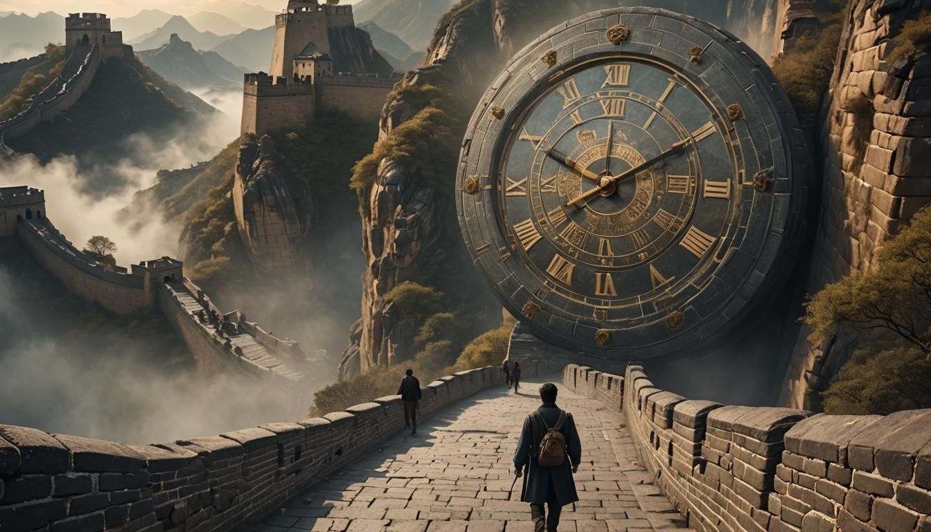 Man Walks Great Wall in Fantasy Matte Painting