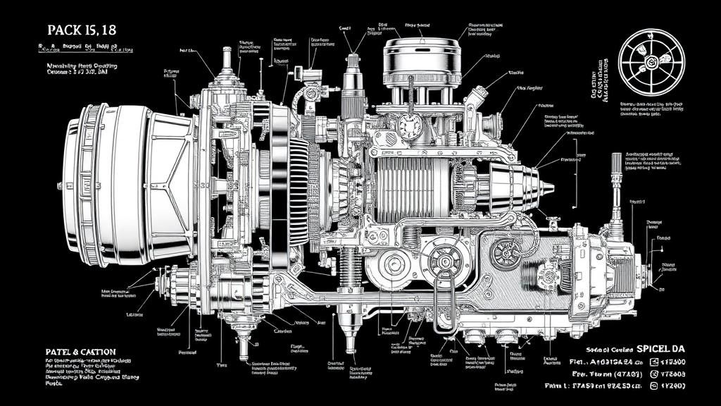 Detailed Line Art of Complex Mechanical Device