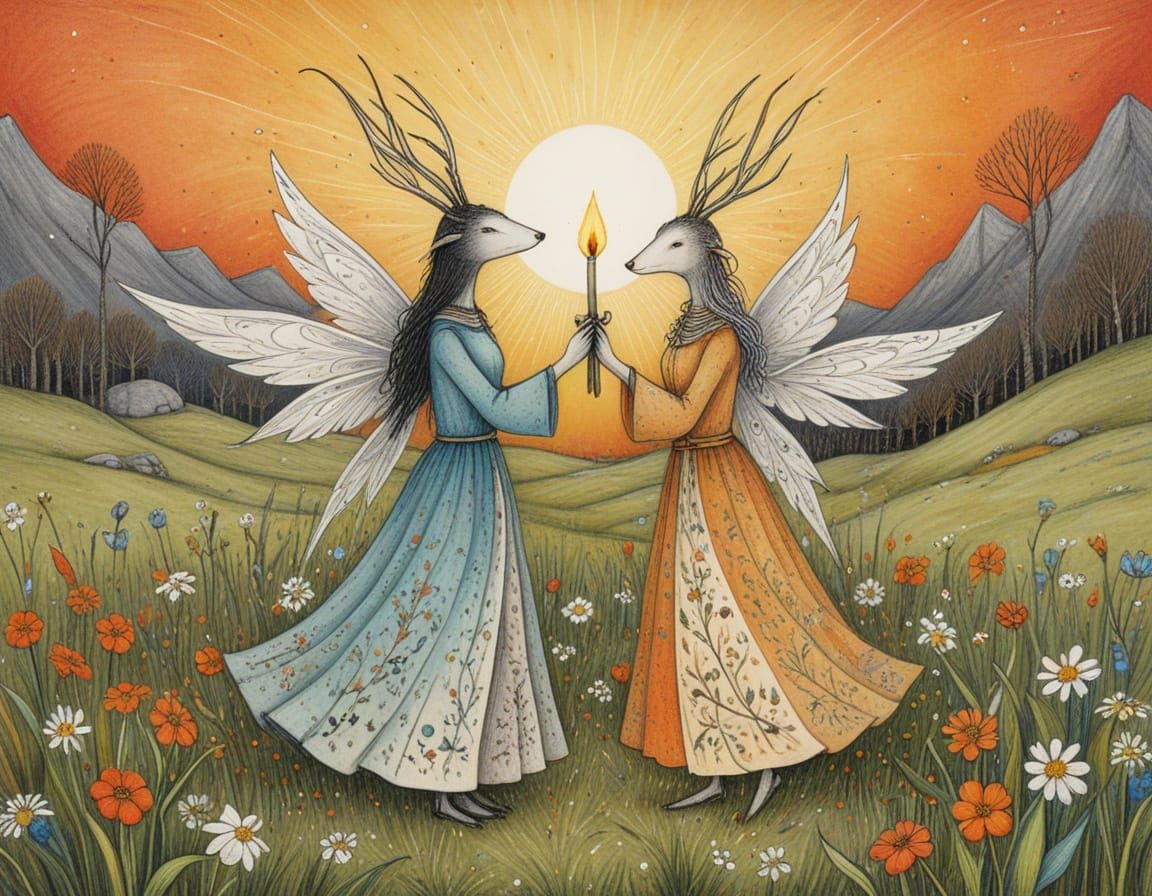 Whimsical Imbolc Celebration in Vibrant Colors