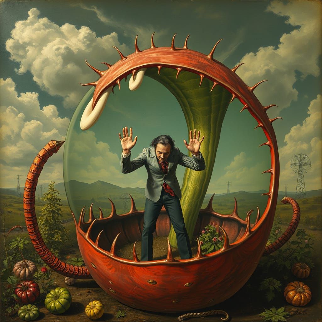 Surreal Man Trapped in Giant Venus Flytrap