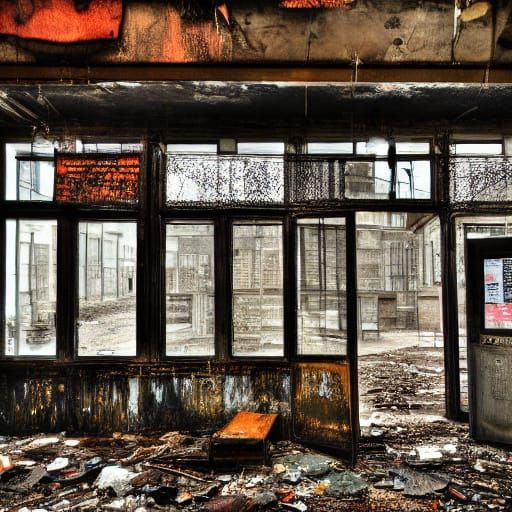 Goth Model in Urban Cafe with Rusted Cars
