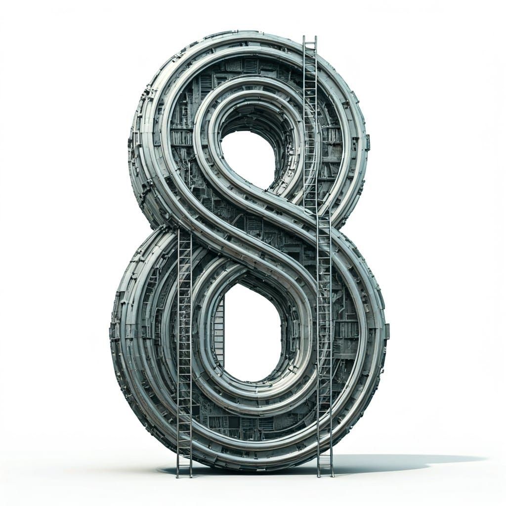 Futuristic Eight-Shaped Building with Metallic Ladders