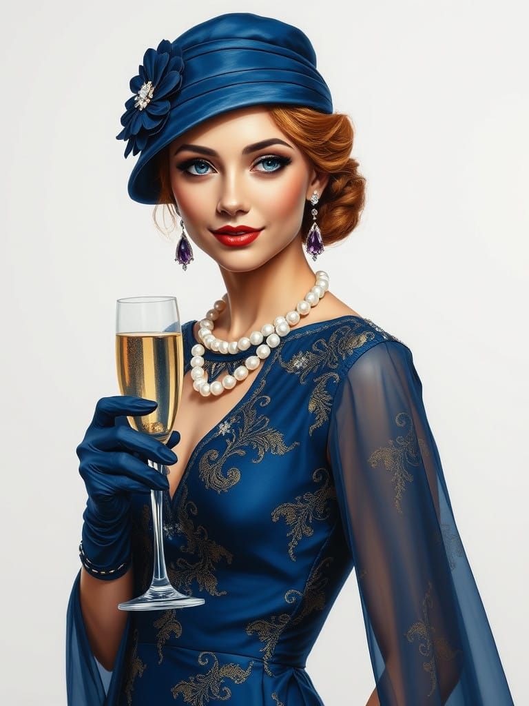 Full body, enchanting hyper realistic detailed oil painting inked with delicate precision of a young elegant and sophist...