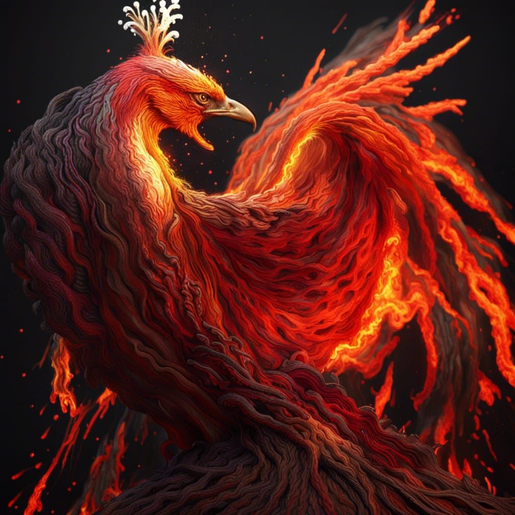 Lava Phoenix Portrait in Hyperrealistic Style