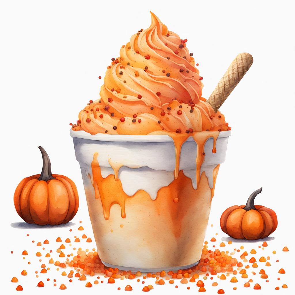 Watercolor Orange Ice Cream Clipart with Halloween Sprinkles