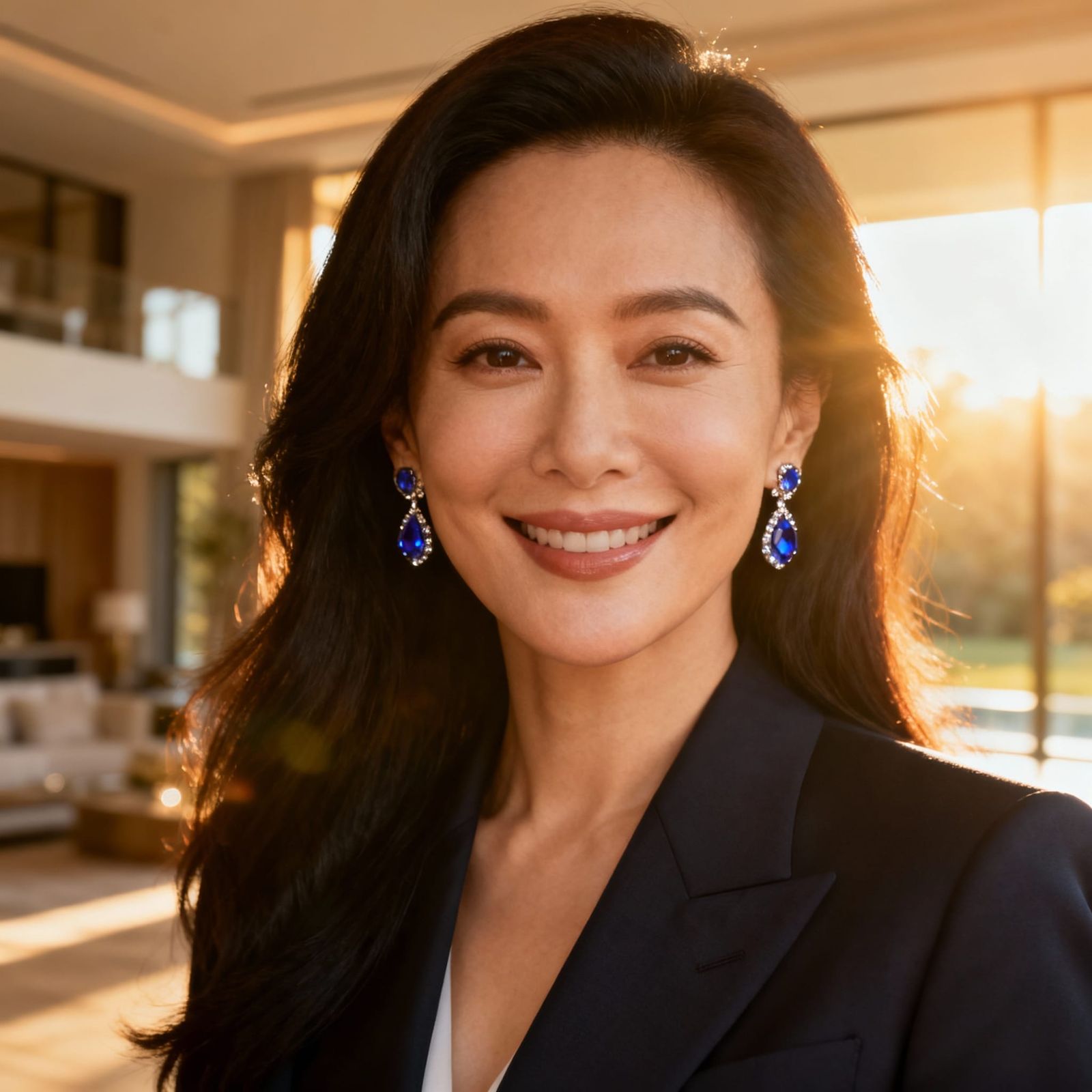 Elegant Woman in Tailored Suit in Dream Modern House