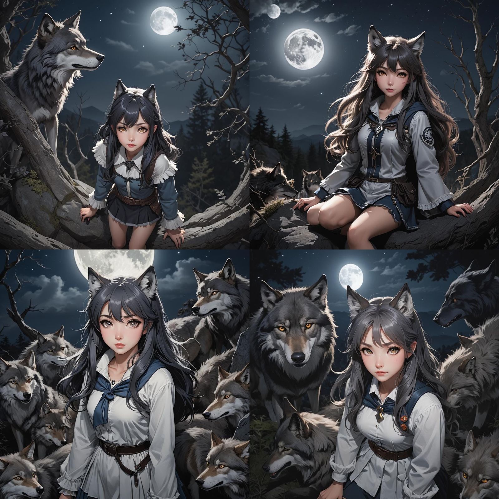 Moonlit Wolf Girl: High-Angle Fantasy Portrait
