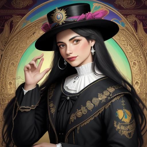 Victorian Portrait of Smiling Black Cat with Fez