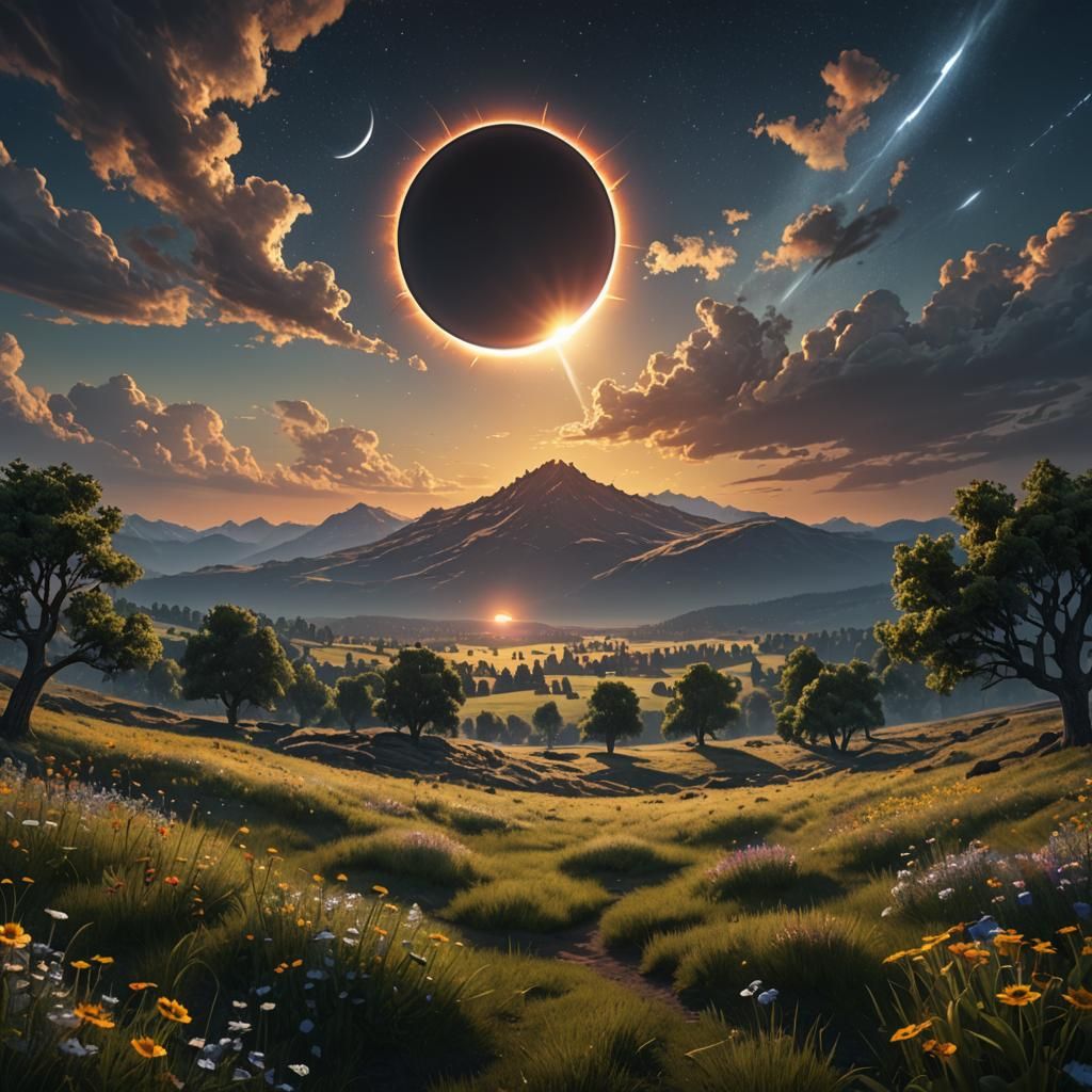 Solar Eclipse Over Meadow: Matte Painting in Unreal Engine