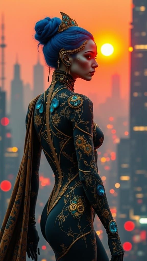 Ethereal Futuristic Goddess in Art Nouveau Style