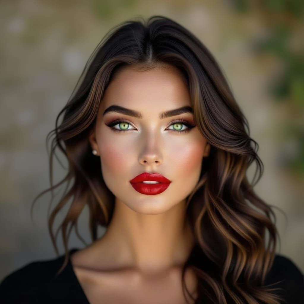 Photorealistic Portrait of a Beautiful Woman with Piercing E...