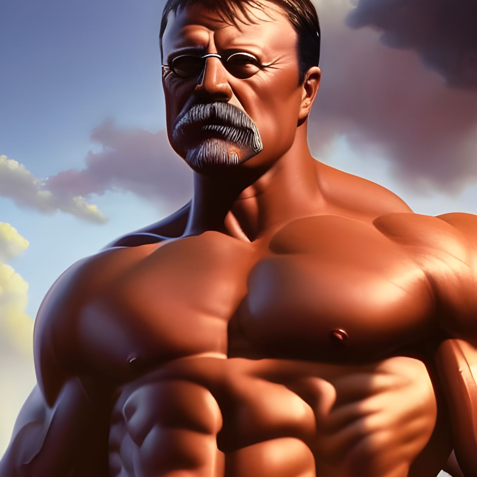 Muscular Teddy Roosevelt Portrait in Hyperrealistic Style