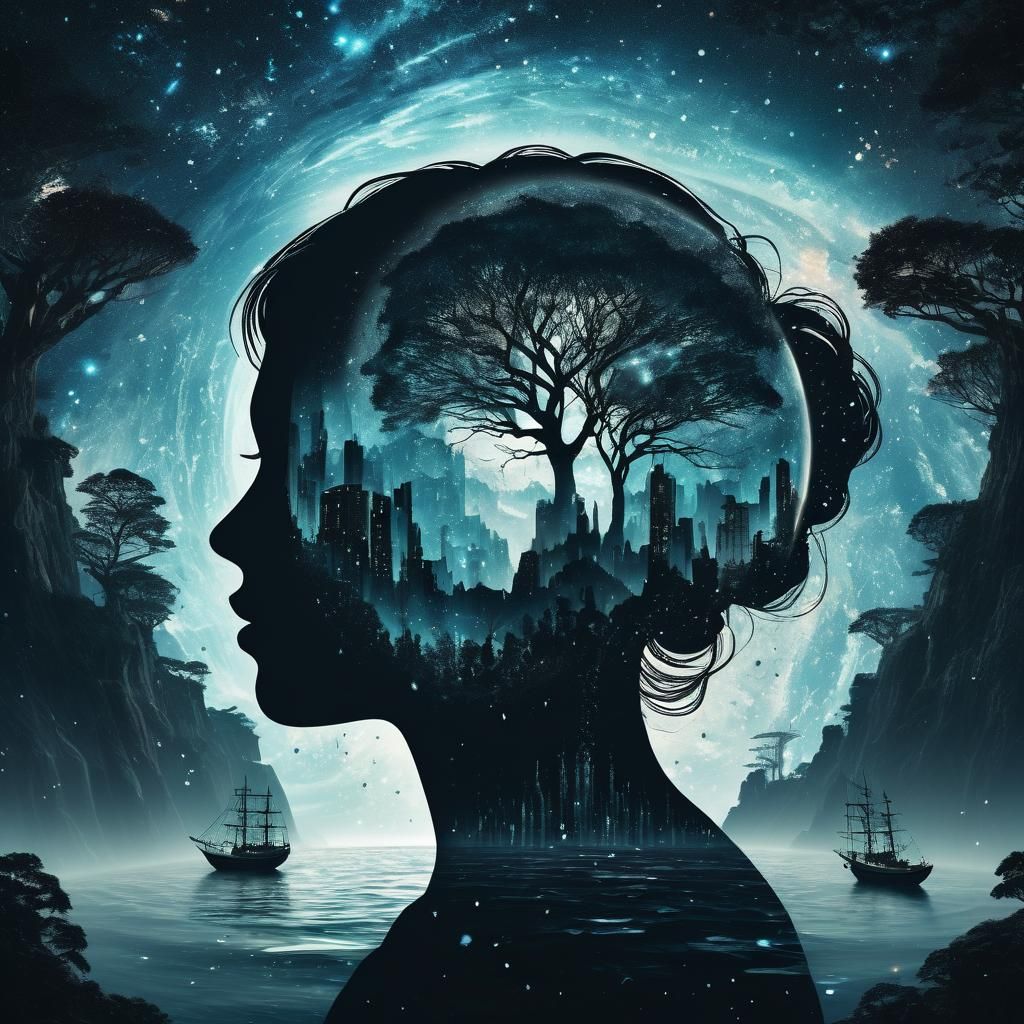 Cosmic Waterfall: Surreal Double Exposure Dreamscape