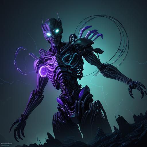 Neon Golem Glitching Between Realities in Digital Art