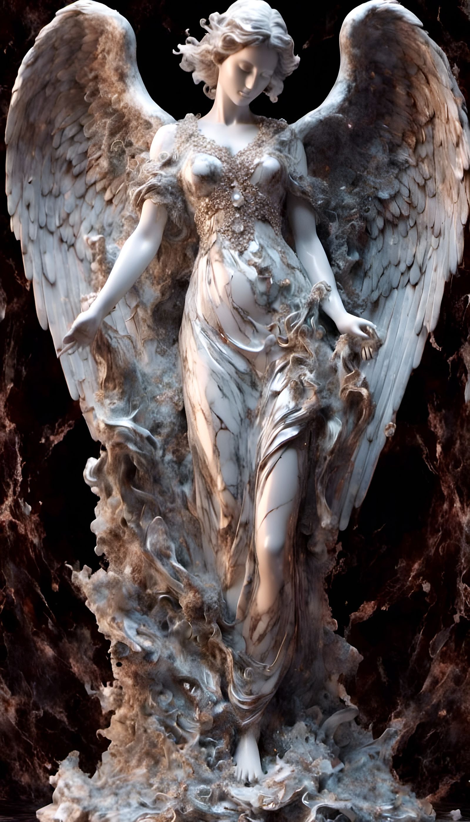 Marble Angel Sculpture in High Fantasy Style