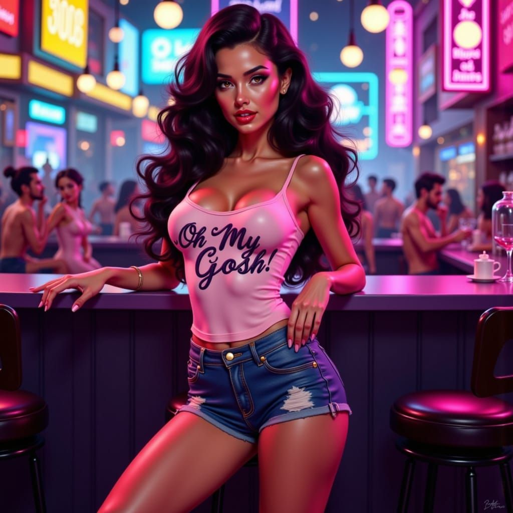 Party Gal in Neon Club with 'Oh My Gosh!' Text