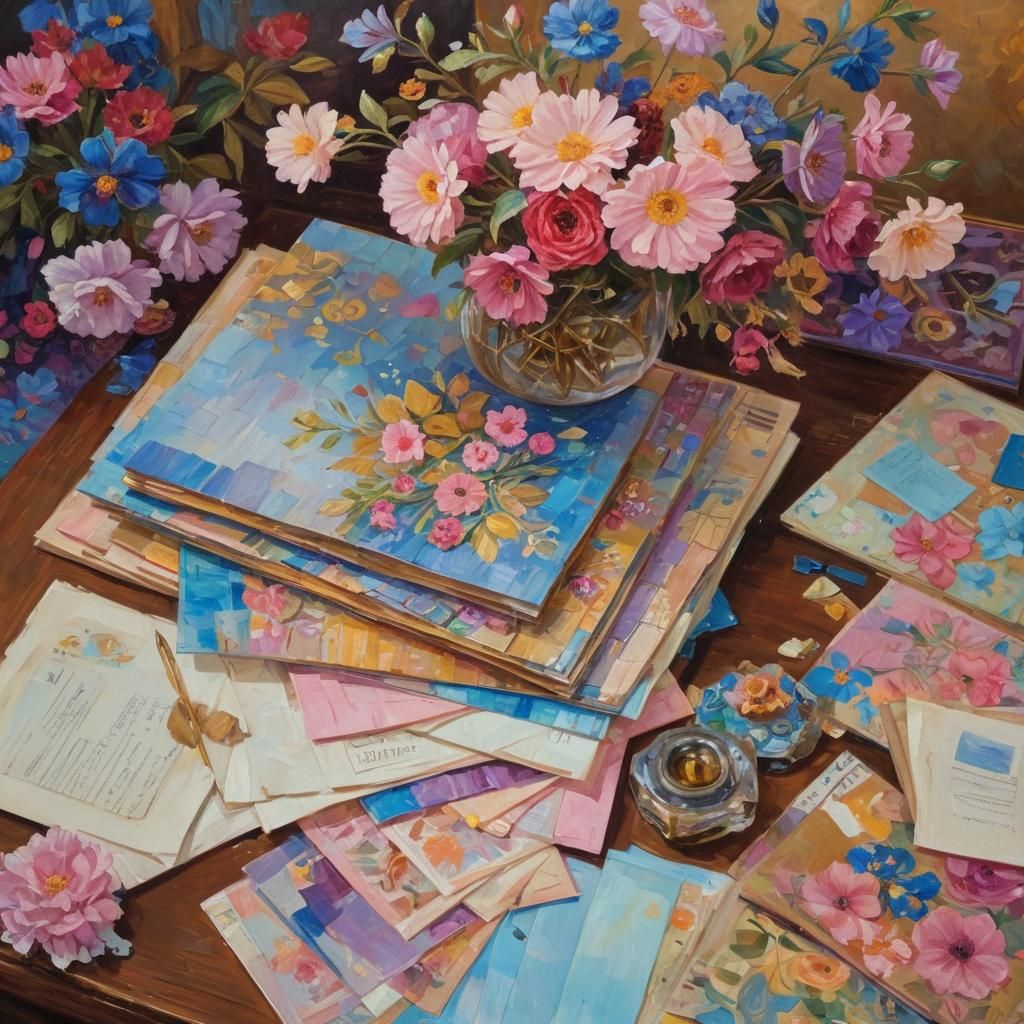 Floral Papers in Klimt-Inspired Oil Painting