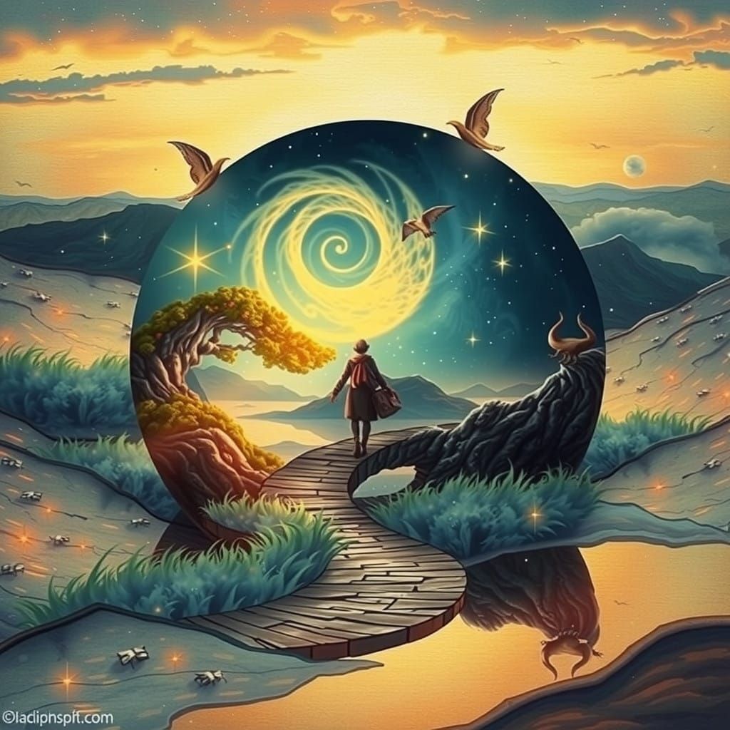 Whimsical Space Traveler in Starry Bonsai Galaxy