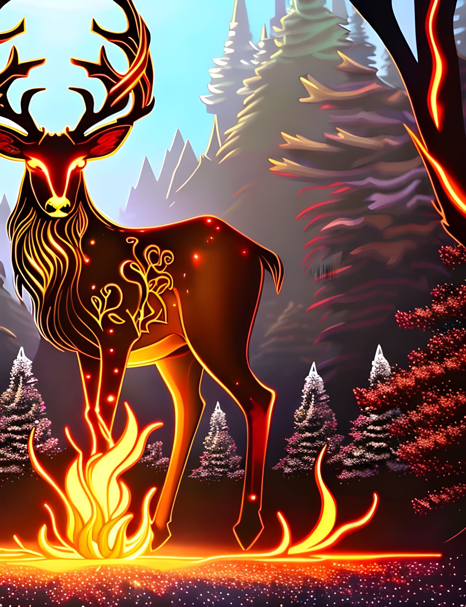 Christmas Deer Elemental in Digital Art Style