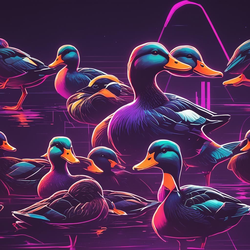 Synthwave Duck in Neon Retro Style