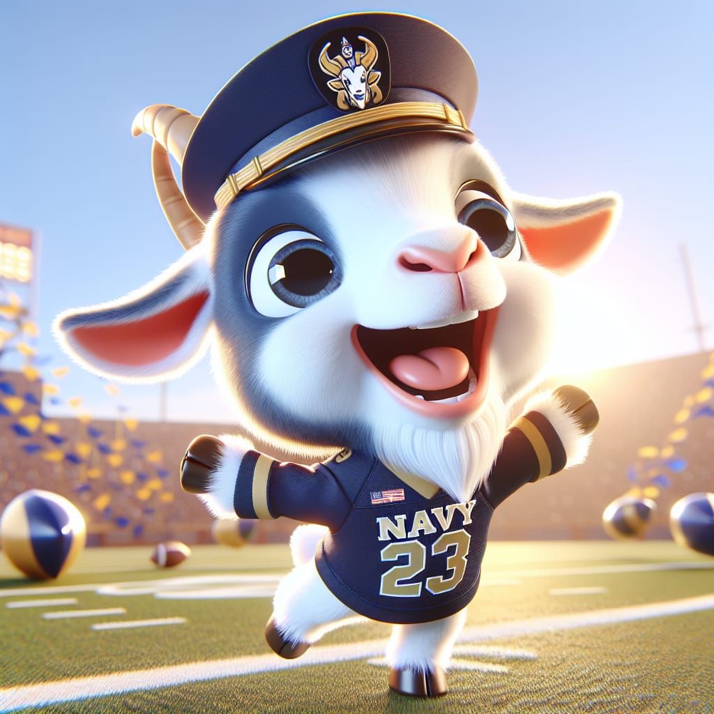 Animated Navy Goat Mascot Cheers for Victory