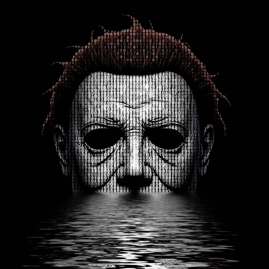 Michael Myers Mask Made of Code Reflects in Water
