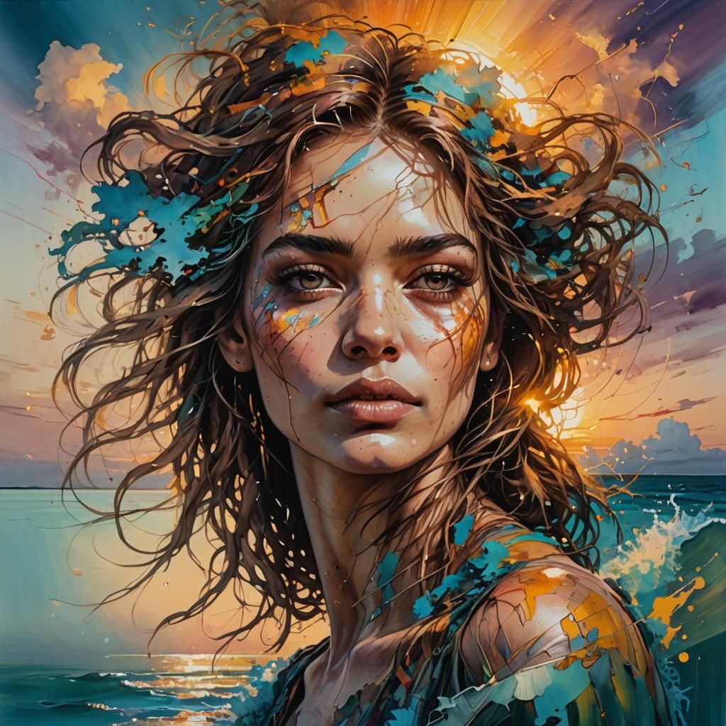 Seawater Woman Portrait in Pre-Raphaelite Style