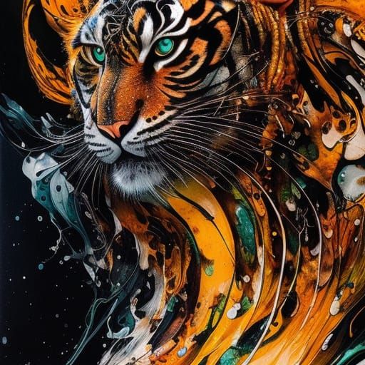 Terrifying Ghost Tiger in Liquid Watercolor Style