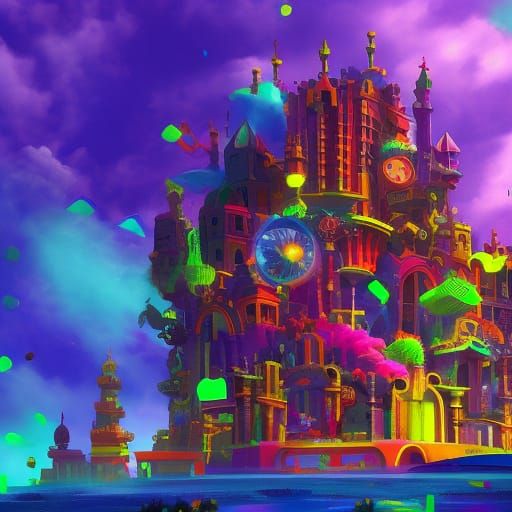 Colorful Abstract Building in a Detailed Digital Painting