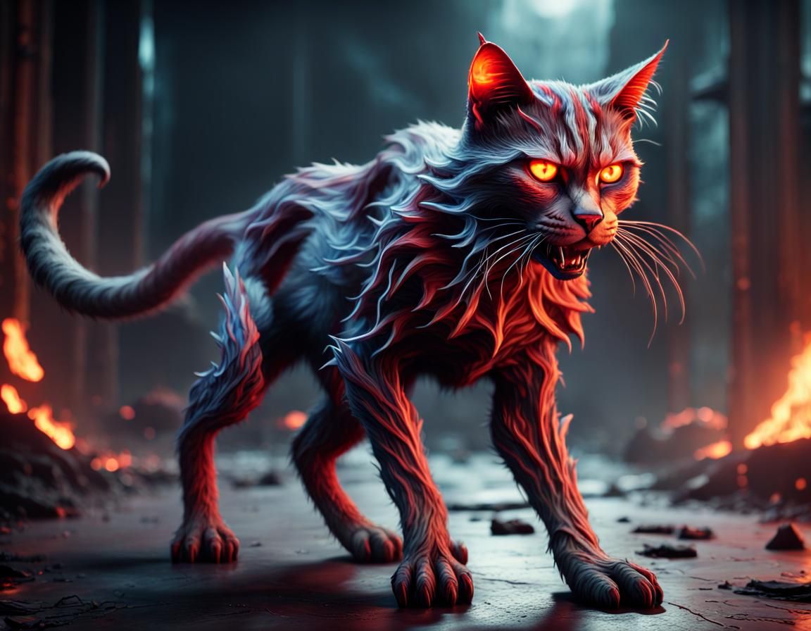 Demonic Cat Ready to Attack in Cinematic Style