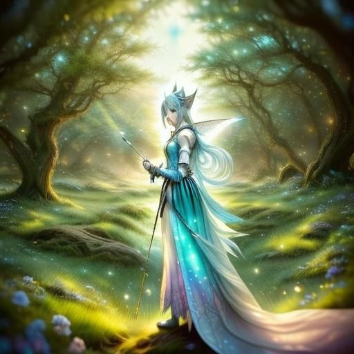 Magical Elf Archer in Mystic Forest, 3D Anime Style