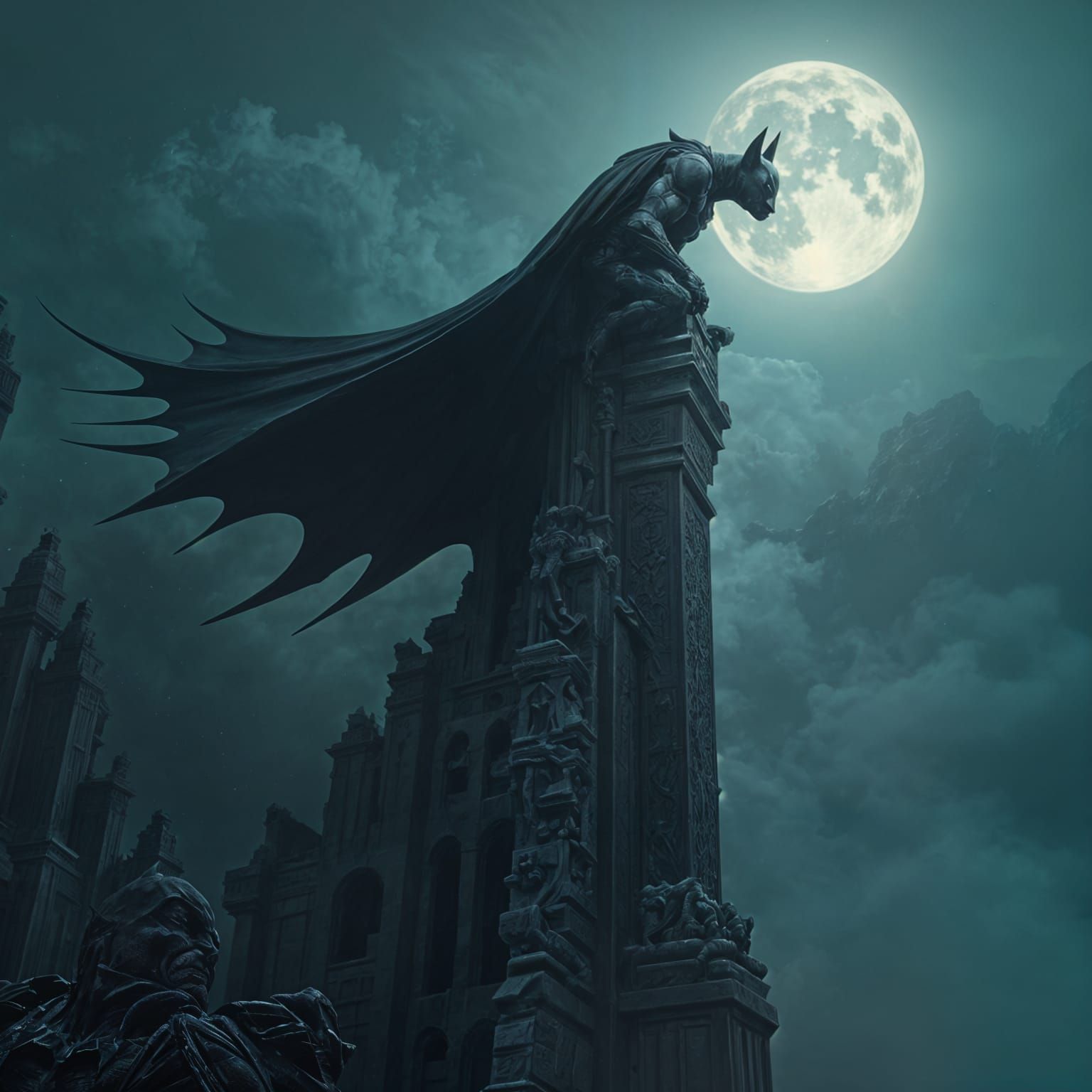 Batman as Gothic Gargoyle, Detailed Matte Painting